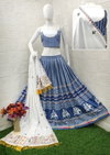 Vc 45 Muslin Printed With Real Mirror Work Lehenga With Blouse Dupatta Wholesale In India